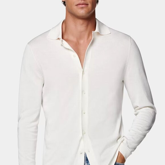 Suit Supply Off-White Long Sleeve Polo Cardigan